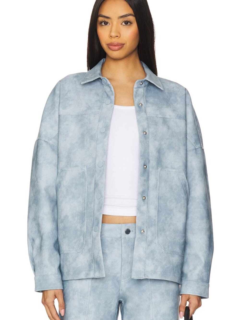 LAMARQUE Gray Mottled Leather Snap Jacket BRAND NEW NEVER BEEN WORN